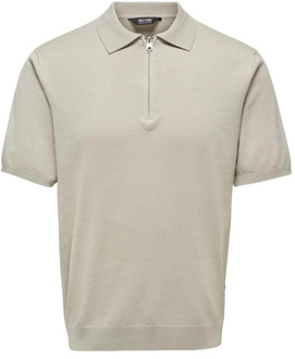 ONLY & SONS Life Reg 14 SS Zip Polo Only & Sons , Beige , Heren - 2Xl,Xl,L,M