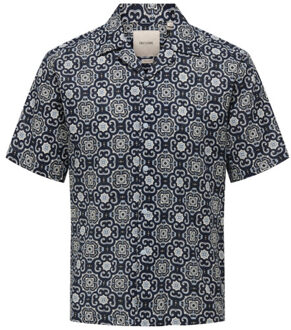 ONLY & SONS Onscaiden reg fit aop shirt dessin - maat M Blauw