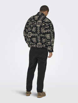ONLY & SONS Onsjames ovz ls fleece aop sweat Zwart - XXL