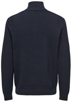 ONLY & SONS Onsmace reg 12 herringbon half zip navy Blauw - M
