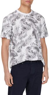 ONLY & SONS Perry Life Regular Leaf AOP Shirt Heren wit - zwart - M