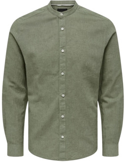 ONLY & SONS Slim Fit Casual Overhemd met Mandarin Kraag Only & Sons , Green , Heren - M,S