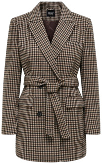 Only Stijlvolle Check Blazer Jas Only , Brown , Dames - L,M