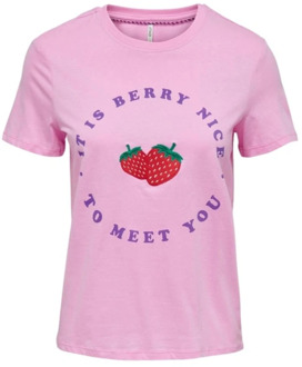 Only Stijlvolle T-Shirt voor Heren Only , Pink , Dames - M