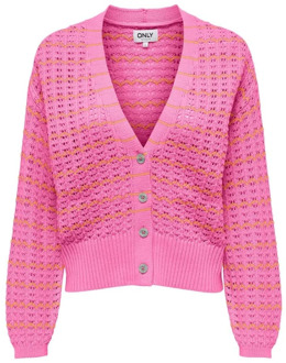 Only Strawberry Moon/Tangerine V-Hals Cardigan Only , Pink , Dames - Xl,L,M,S,Xs