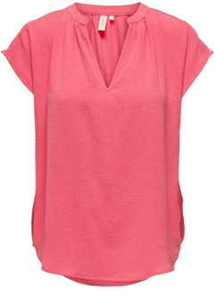 Only V-Hals Korte Mouw Blouse Only , Pink , Dames - M,S,Xs