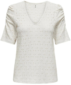Only V-Hals Puff Top Only , White , Dames - Xl,M,S,Xs