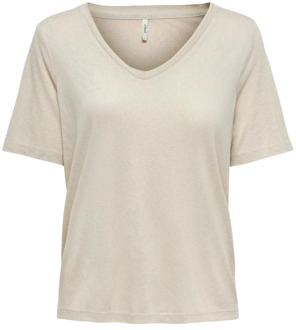 Only V-Hals T-Shirt Lente/Zomer Collectie Only , Gray , Dames - Xl,L,M,S,Xs