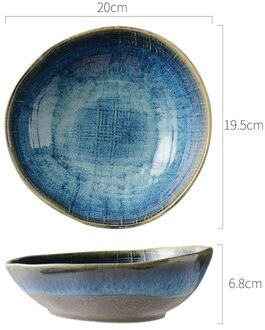 Onregelmatige Gerechten Keramische Plaat Retro Japanse Stijl Soep Noedels Slakom Smaak Gerechten Blauw Servies 8 duim