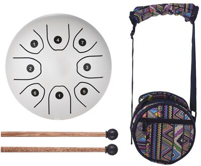 Ons In Voorraad 5.5 Inch Tong Drum Mini 8-Tone Staal Tong Drum C Sleutel Met Drum Hamers Percussie instrument Binnen 24 Uur wit
