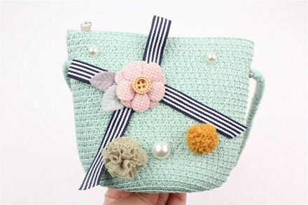 Ons Kinderen Stro Strand Handtas Leuke Messenger Bag Kinderen Schoudertas Portemonnee groen