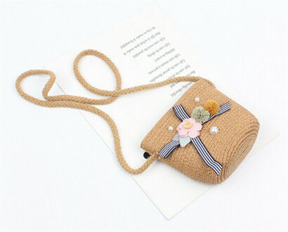 Ons Kinderen Stro Strand Handtas Leuke Messenger Bag Kinderen Schoudertas Portemonnee licht koffie