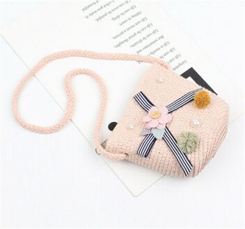 Ons Kinderen Stro Strand Handtas Leuke Messenger Bag Kinderen Schoudertas Portemonnee Roze