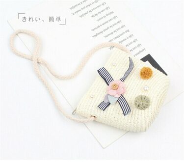 Ons Kinderen Stro Strand Handtas Leuke Messenger Bag Kinderen Schoudertas Portemonnee wit
