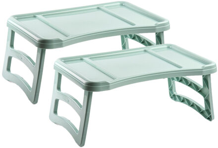 ontbijt op bed dienblad tafeltje - 51 x 33 cm - set 2x stuks - groen - kunststof
