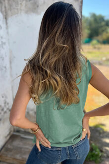 Ontspannen Pas Satin Trim Tanktop Salie Groen