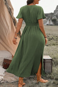 Ontspannen Pas V-hals Midi Jurk Donkergroen