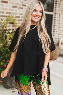 Ontspannen Pasvorm Korte Mouw T-shirt - maat L Zwart