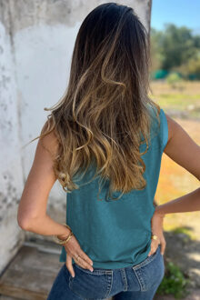 Ontspannen Pasvorm Mouwloze Tanktop Groenblauw