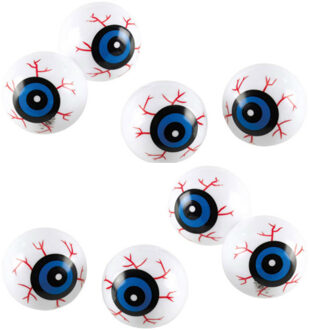 Oogballen Halloween - 12x stuks - wit/blauw - 3cm - kunststof - horror - feestdecoratie