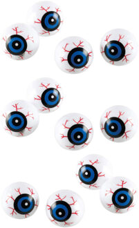 Oogballen Halloween - 18x stuks - wit/blauw - 3cm - kunststof - horror - feestdecoratie