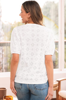 Oogjes Geborduurde Puff Mouw Blouse Wit