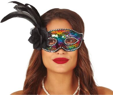Oogmasker gekleurd met bloem en veren voor volwassenen
