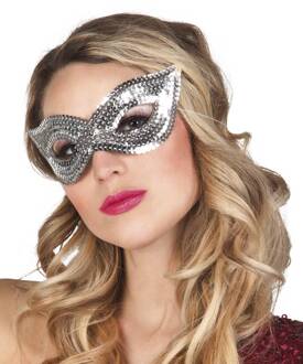 Oogmasker pailletten zilver kat Zilver - Grijs