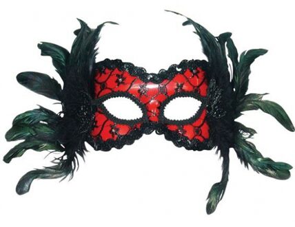 Oogmasker Rood Met Veren - Verkleedmaskers