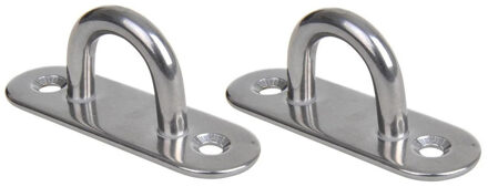 Oogplaat/aanlegring - 2x - oogplaat 8 x 2.5 cm - rvs - vastzetplaat