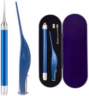 Oor Pick Set Lichtgevende Oor Lepel Pincet Ear Wax Removal Tool Led Light Earpick Opbergdoos Baby Oor Schoonmaken Zorg kit Blauw