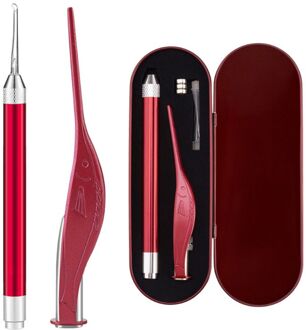 Oor Pick Set Lichtgevende Oor Lepel Pincet Ear Wax Removal Tool Led Light Earpick Opbergdoos Baby Oor Schoonmaken Zorg kit Rood