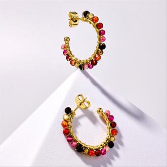 oorbellen, Aiel gemaakt in 18 kt. geel goud. Veelkleurig