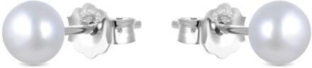oorbellen, basis 925 sterling zilver en witte parel met gerhodineerde afwerking - One Size