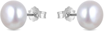 oorbellen, basis 925 sterling zilver en witte parel met gerhodineerde afwerking