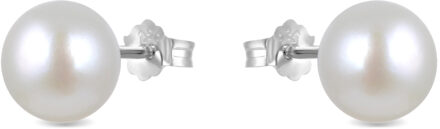 oorbellen, basis 925 sterling zilver en witte parel met gerhodineerde afwerking
