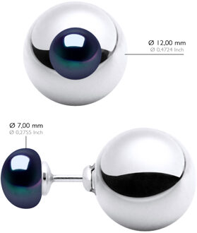 Oorbellen Beide Zijden Echte Gecultiveerde Zoetwaterparels 7 mm Zwart - One Size