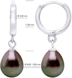 Oorbellen Creolen Echte Gecultiveerde Tahiti Parel 8-9 mm Zwart - One Size
