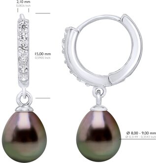 Oorbellen Creool Echte Gecultiveerde Tahiti Peertjes 8-9 mm Zwart - One Size