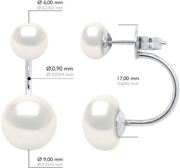 Oorbellen Duo Echte Cultiveerbare Zoetwaterparels Knop 6 en 9 mm Wit