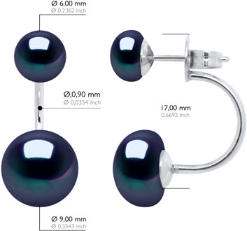 Oorbellen Duo Echte Cultuurzoetwaterparels Knop 6 en 9 mm Zwart