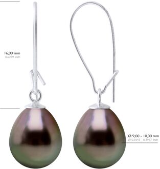 Oorbellen Echte Gecultiveerde Tahiti Parel Peper 9-10 mm Zilver