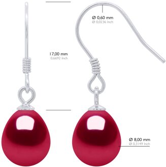Oorbellen Echte Gecultiveerde Zoetwater Parel Peren 8-9 mm Kersenrood