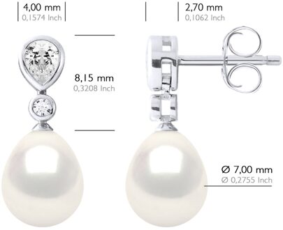 Oorbellen Echte Gecultiveerde Zoetwaterparels Parel 7-8 mm Wit