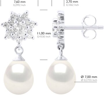 Oorbellen Echte Gecultiveerde Zoetwaterparels Parel 7-8 mm Wit