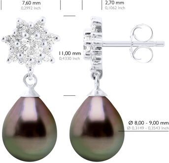 Oorbellen Echte Gepelde Tahiti Parels Per 8-9 mm Zwart - One Size