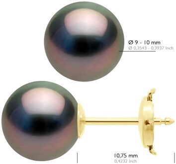 Oorbellen Geel Goud 375 - Echte Cultiveerde Tahiti Parel Rond 9-10 mm - One Size