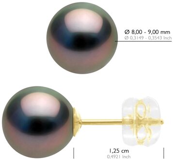 Oorbellen - Geel Goud 375 - Echte Gecultiveerde Tahiti Peren Rond 8-9 mm