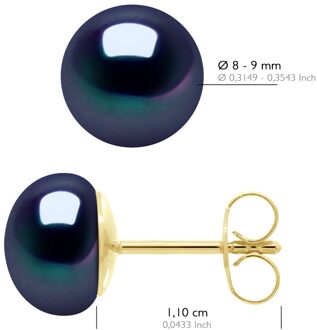 Oorbellen - Geel Goud 750 (18 Krt Echte Gekweekte Zoetwaterparels Knop 8-9 mm