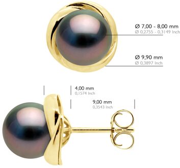 Oorbellen - Geel Goud - Echte Gecultiveerde Tahiti Parels Rond 7-8 mm